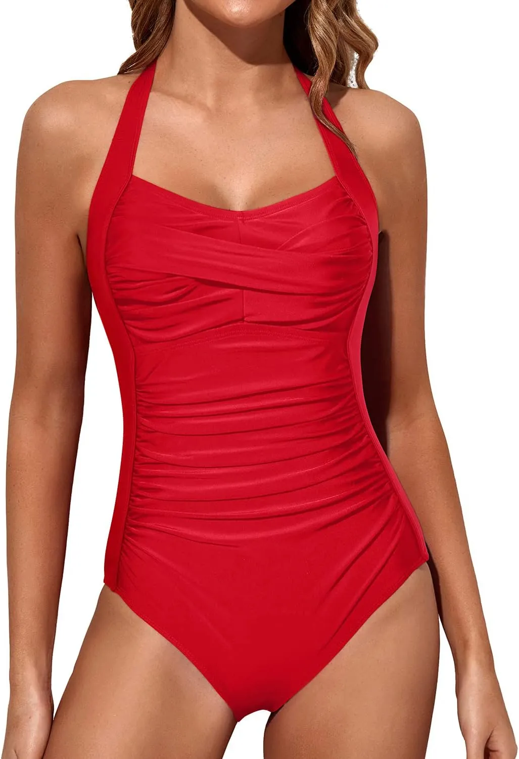 Tempt Me Women Tummy Control One Piece Swimsuits Push Up Slimming Bathing Suits Halter Vintage Swimwear