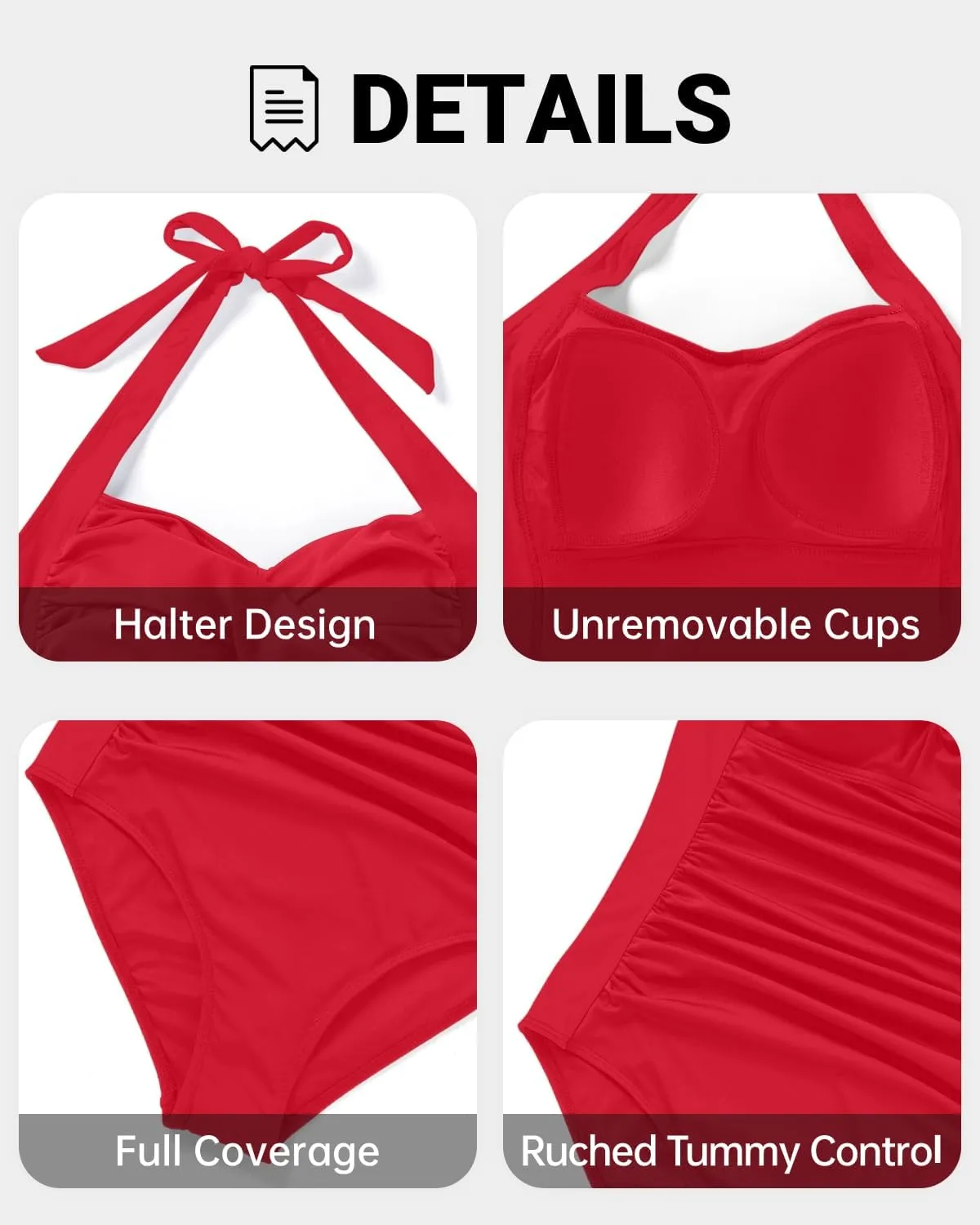 Tempt Me Women Tummy Control One Piece Swimsuits Push Up Slimming Bathing Suits Halter Vintage Swimwear