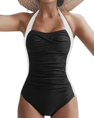 Tempt Me Women Tummy Control One Piece Swimsuits Push Up Slimming Bathing Suits Halter Vintage Swimwear