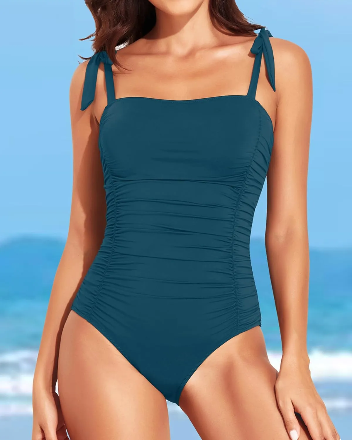 Tempt Me Women Tummy Control One Piece Swimsuits Ruched Slimming Bathing Suits Vintage Swimwear