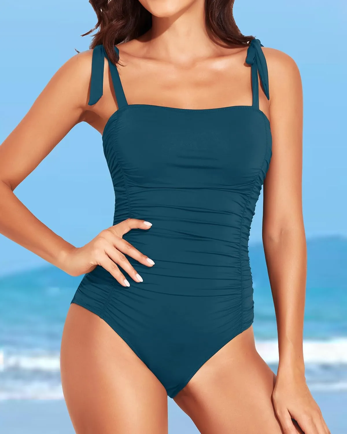 Tempt Me Women Tummy Control One Piece Swimsuits Ruched Slimming Bathing Suits Vintage Swimwear