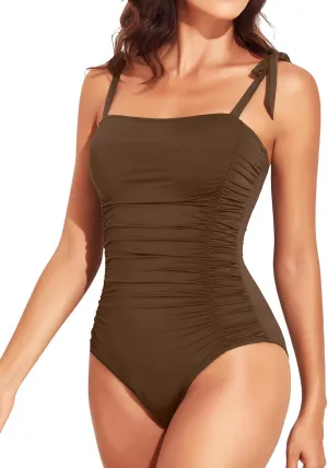 Tempt Me Women Tummy Control One Piece Swimsuits Ruched Slimming Bathing Suits Vintage Swimwear