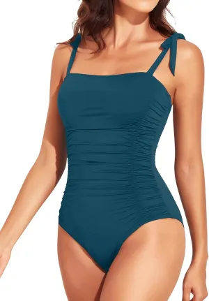 Tempt Me Women Tummy Control One Piece Swimsuits Ruched Slimming Bathing Suits Vintage Swimwear