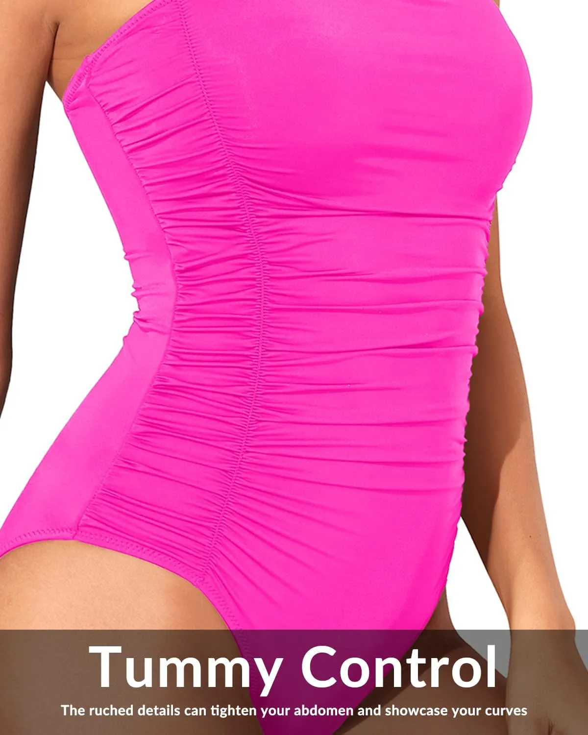 Tempt Me Women Tummy Control One Piece Swimsuits Ruched Slimming Bathing Suits Vintage Swimwear