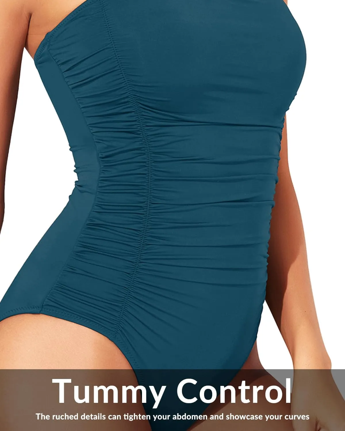 Tempt Me Women Tummy Control One Piece Swimsuits Ruched Slimming Bathing Suits Vintage Swimwear