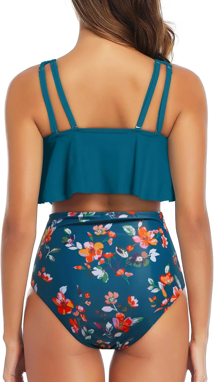 Tempt Me Women Two Piece High Waisted Bikini Swimsuit Ruffle Bathing Suits Tummy Control Tankini Ruched Swimwear