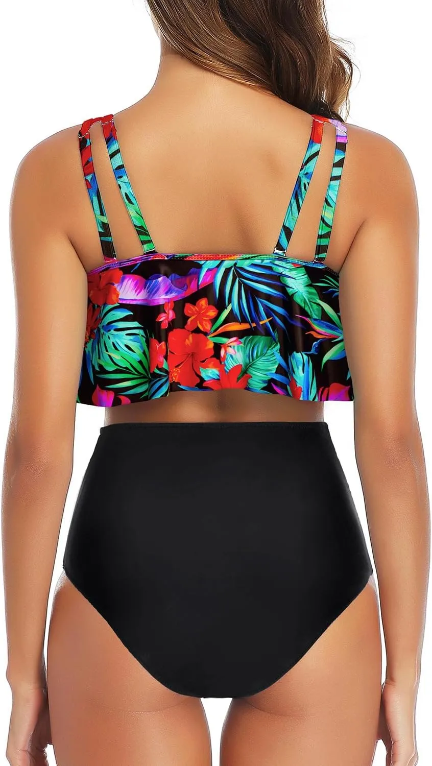 Tempt Me Women Two Piece High Waisted Bikini Swimsuit Ruffle Bathing Suits Tummy Control Tankini Ruched Swimwear