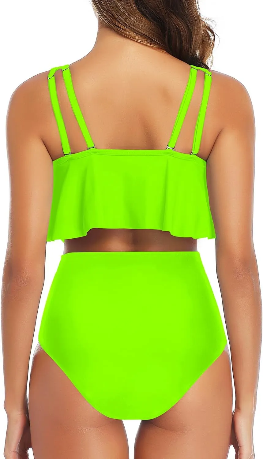 Tempt Me Women Two Piece High Waisted Bikini Swimsuit Ruffle Bathing Suits Tummy Control Tankini Ruched Swimwear