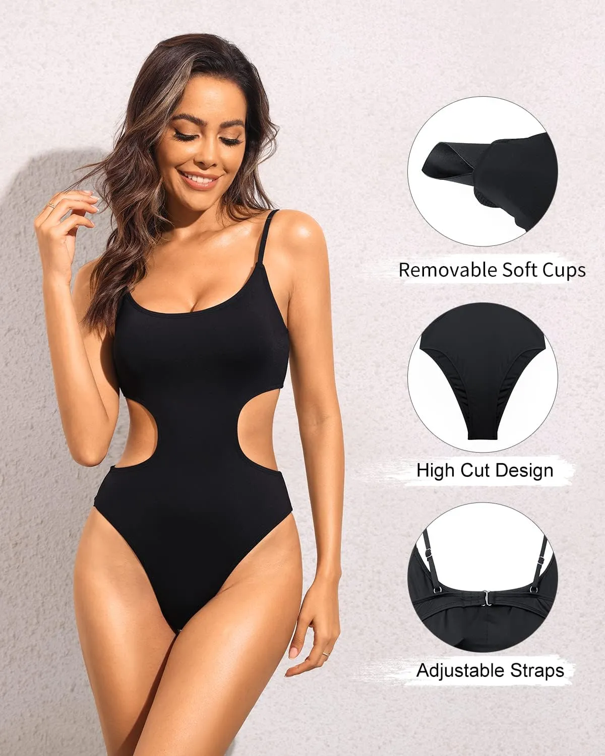 Tempt Me Women's Cutout One Piece Swimsuits High Cut Monokini Scoop Neck Bathing Suit