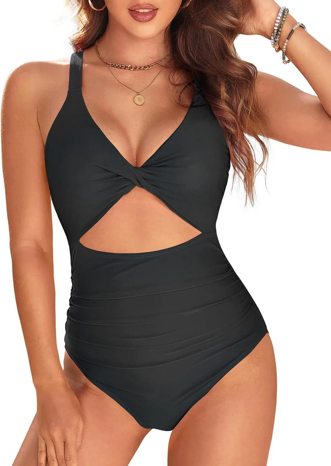Tempt Me Women's One Piece Swimsuit - Cutout Tummy Control Bathing Suit V Neck Twist Front Swimwear 2025