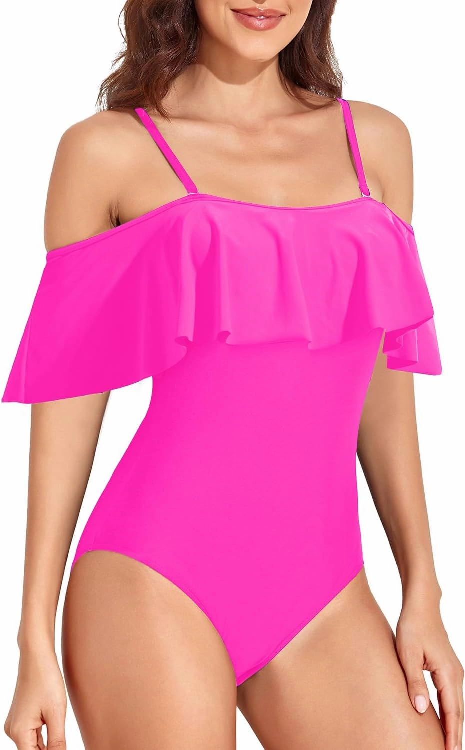Tempt Me Off Shoulder One Piece Swimsuit for Women Ruffled Sleeves Retro Bathing Suits