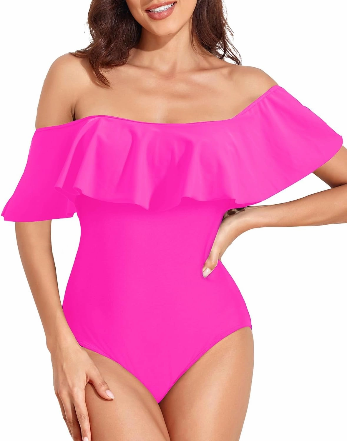 Tempt Me Off Shoulder One Piece Swimsuit for Women Ruffled Sleeves Retro Bathing Suits