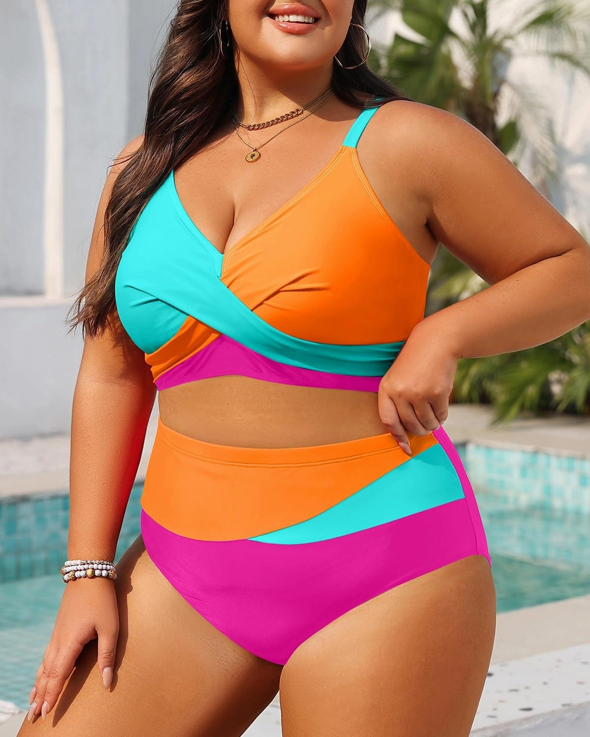 Tempt Me Plus Size Two Piece Swimsuit - Women High Waisted Bikini Set Tummy Control Bathing Suits