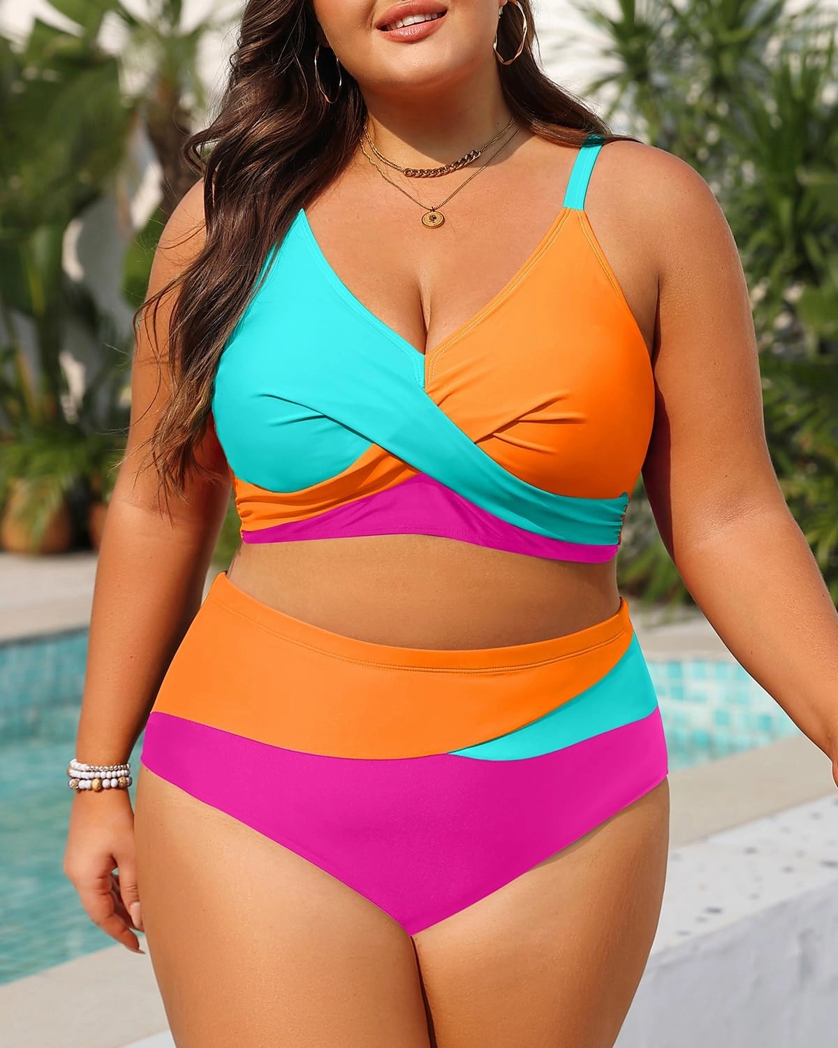Tempt Me Plus Size Two Piece Swimsuit - Women High Waisted Bikini Set Tummy Control Bathing Suits