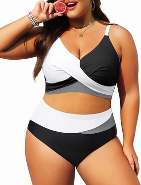 Tempt Me Plus Size Two Piece Swimsuit - Women High Waisted Bikini Set Tummy Control Bathing Suits