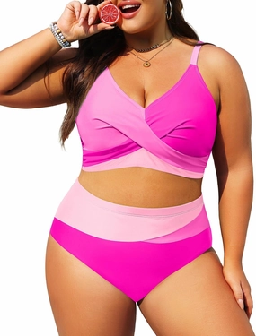Tempt Me Plus Size Two Piece Swimsuit - Women High Waisted Bikini Set Tummy Control Bathing Suits