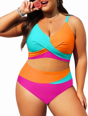 Tempt Me Plus Size Two Piece Swimsuit - Women High Waisted Bikini Set Tummy Control Bathing Suits
