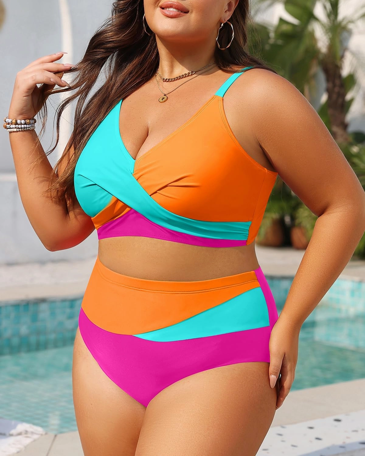 Tempt Me Plus Size Two Piece Swimsuit - Women High Waisted Bikini Set Tummy Control Bathing Suits