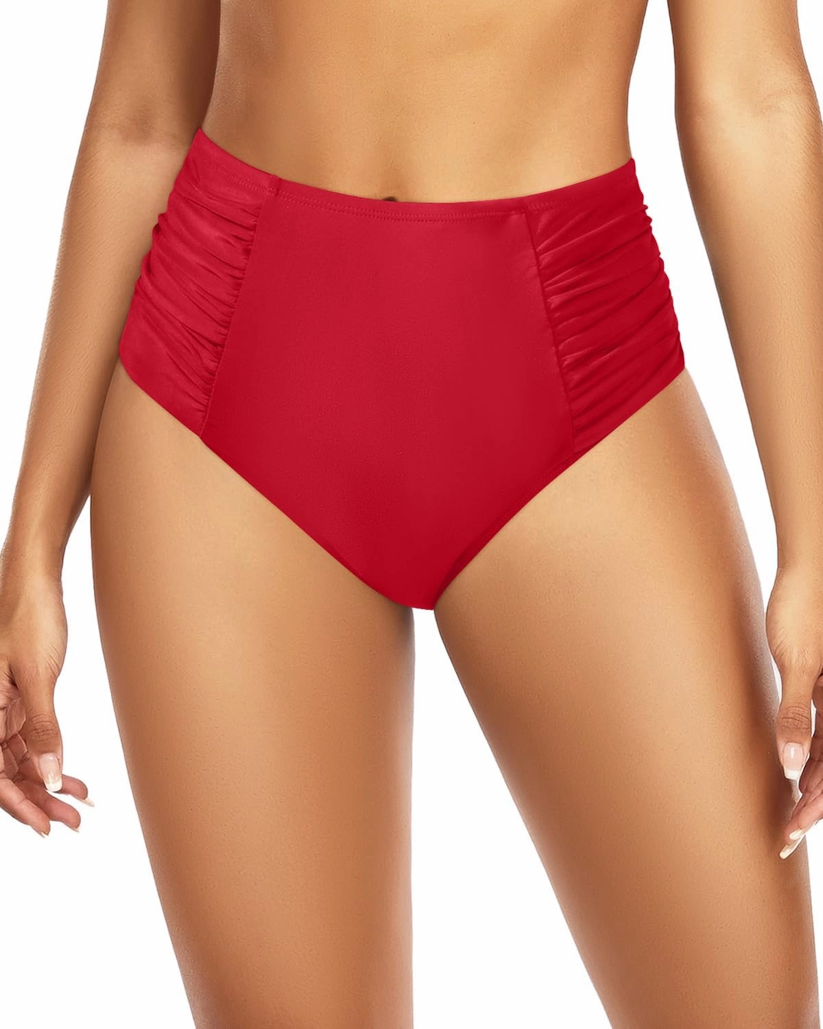 Tempt Me Women High Waisted Bikini Bottoms Full Coverage Swimsuit Bottoms Ruched Bathing Suit Bottom