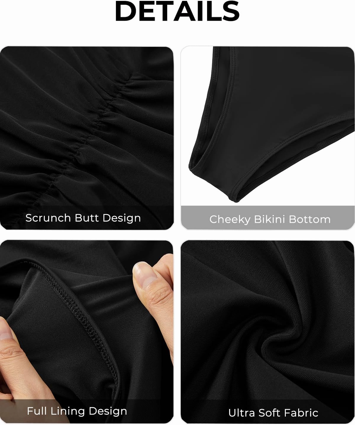 Tempt Me Women High Waisted Cheeky Bikini Bottoms Tummy Control Scrunch Butt Swim Bottom Only