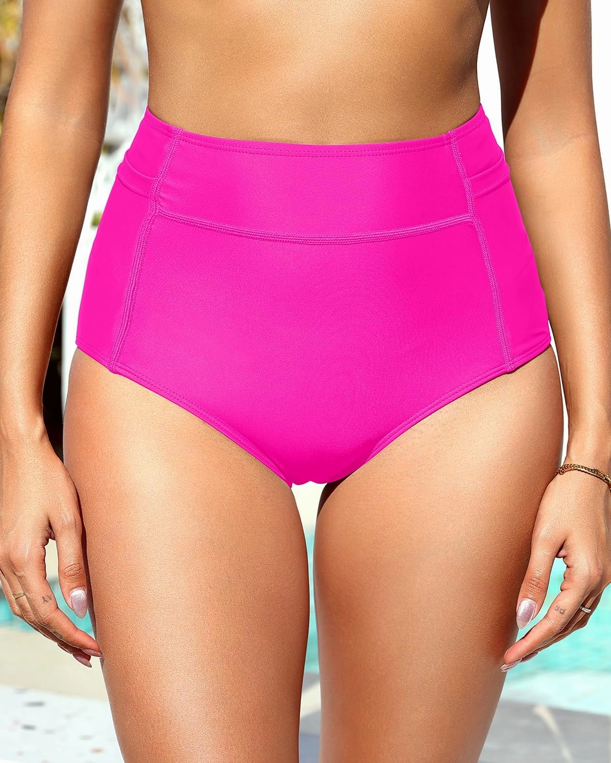 Tempt Me Women High Waisted Swimsuit Bikini Bottoms - Tummy Control Swim Bottom Full Coverage Bathing Suit with Pockets 2025