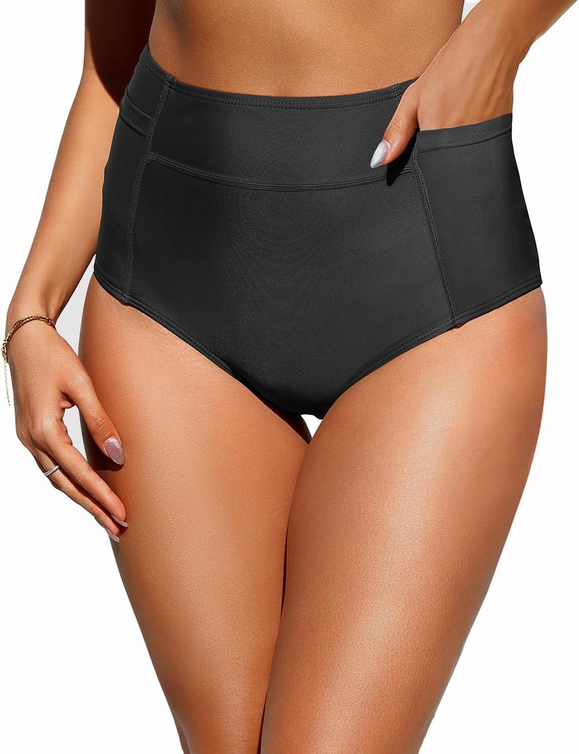 Tempt Me Women High Waisted Swimsuit Bikini Bottoms - Tummy Control Swim Bottom Full Coverage Bathing Suit with Pockets 2025