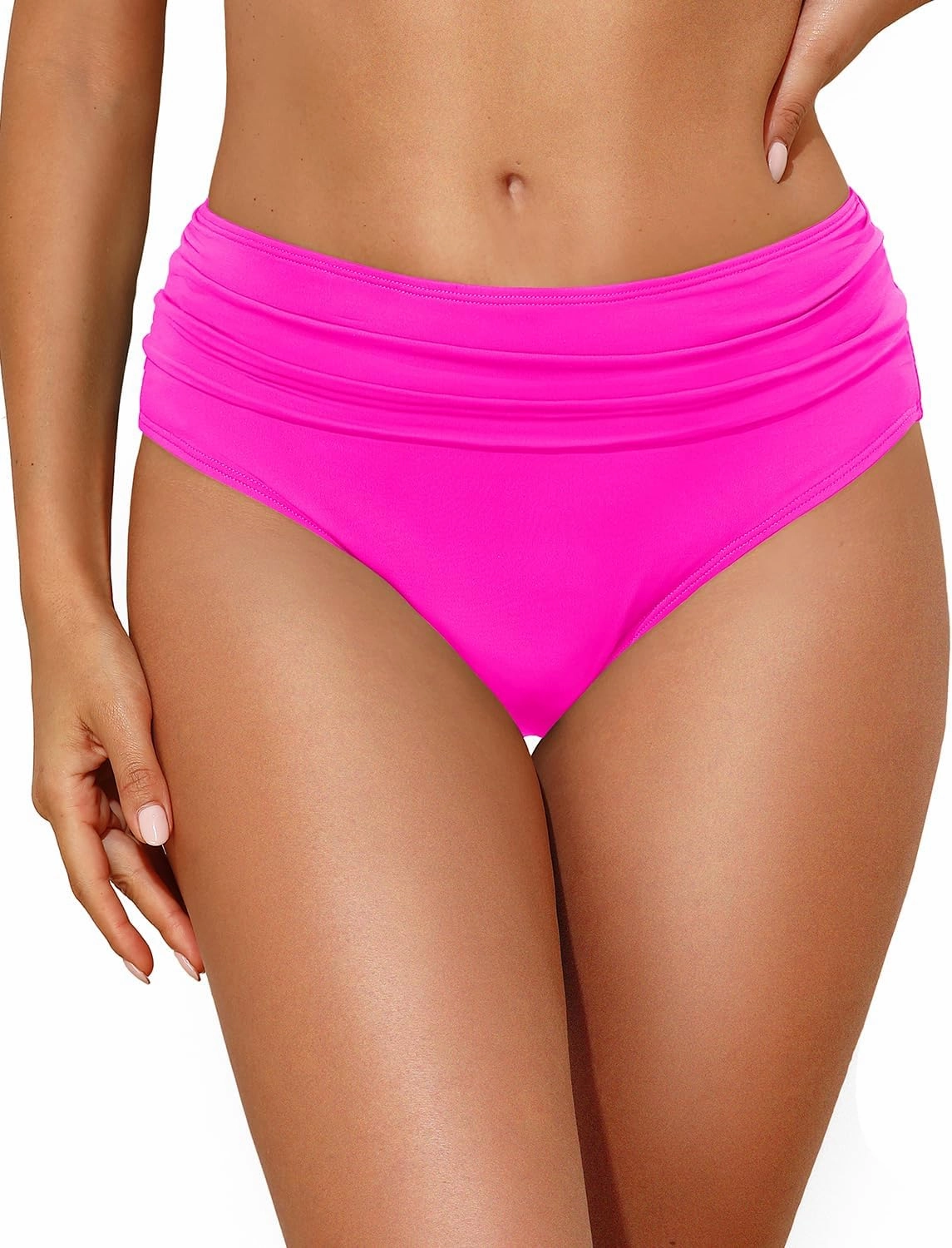 Tempt Me Women Mid Rise Bikini Bottoms Full Coverage Swimsuit Ruched Scrunch Swim Bottom