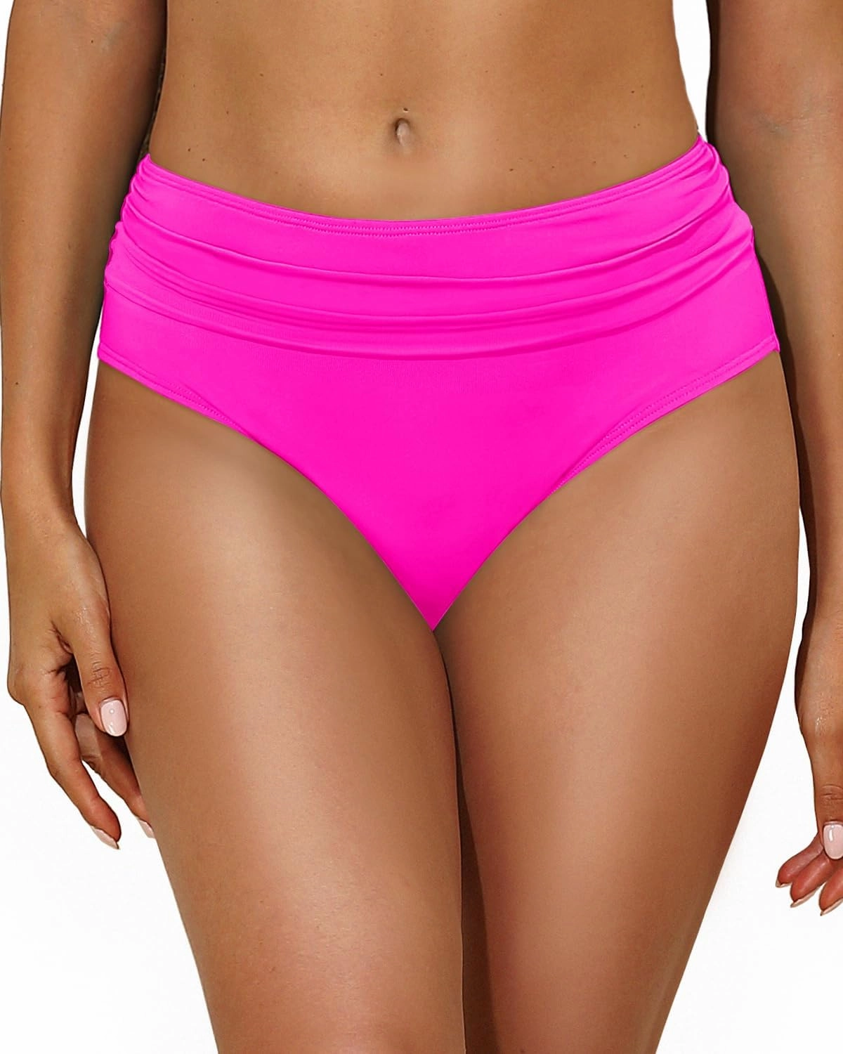 Tempt Me Women Mid Rise Bikini Bottoms Full Coverage Swimsuit Ruched Scrunch Swim Bottom