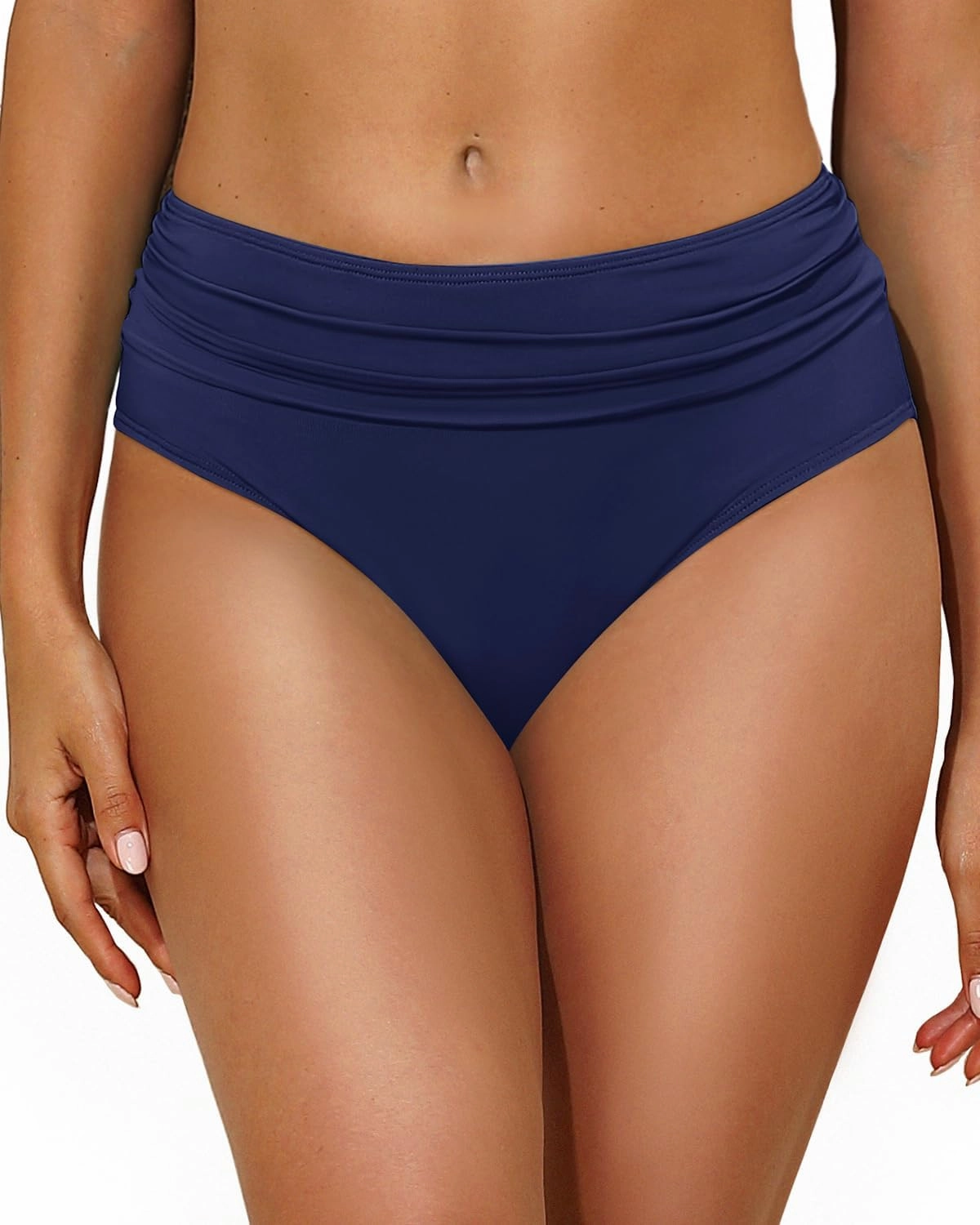 Tempt Me Women Mid Rise Bikini Bottoms Full Coverage Swimsuit Ruched Scrunch Swim Bottom