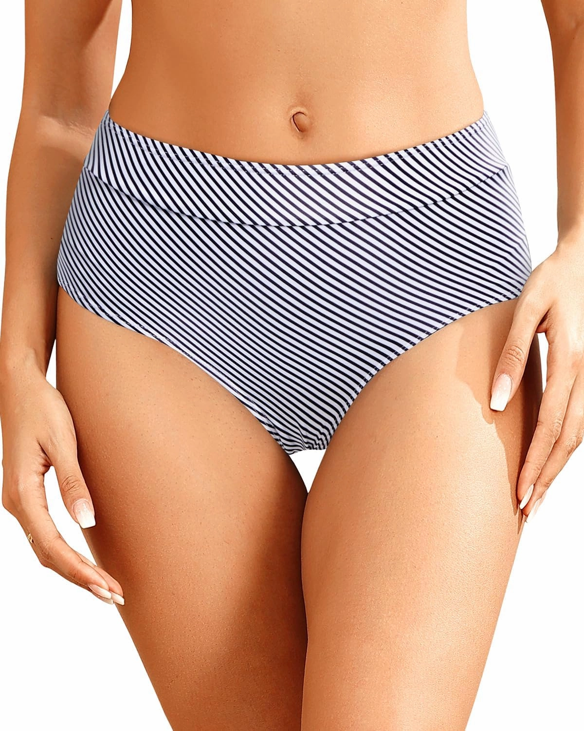 Tempt Me Women Mid Waist Bikini Bottoms - Full Coverage Bathing Suit Swim Bottom Swimsuit Swimwear