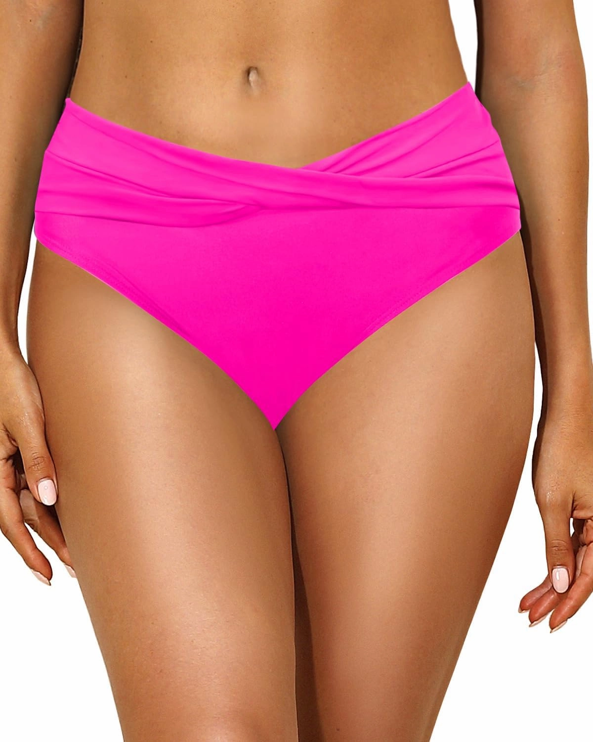 Tempt Me Women Mid Waist Bikini Bottoms - V Cut Bathing Suit Bottoms Twist Front Swimsuit Bottoms Ruched Swimwear 2025