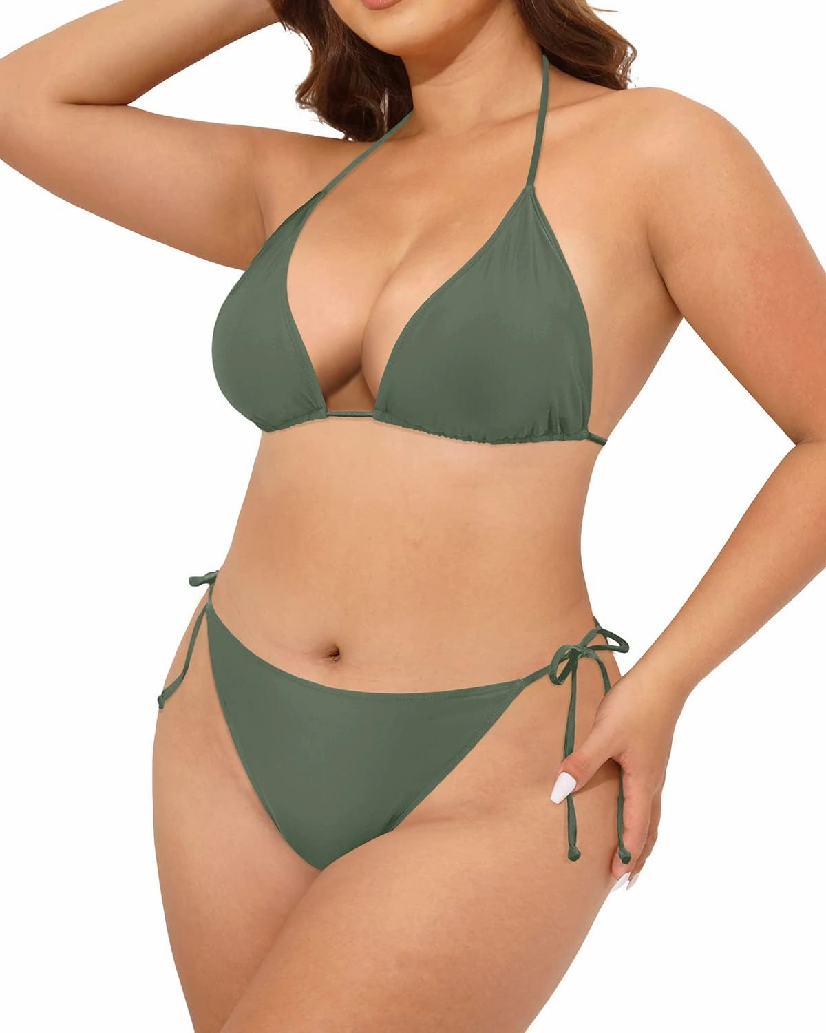 Tempt Me Women Plus Size Triangle Bikini String Two Piece Halter Tie Side Swimsuit