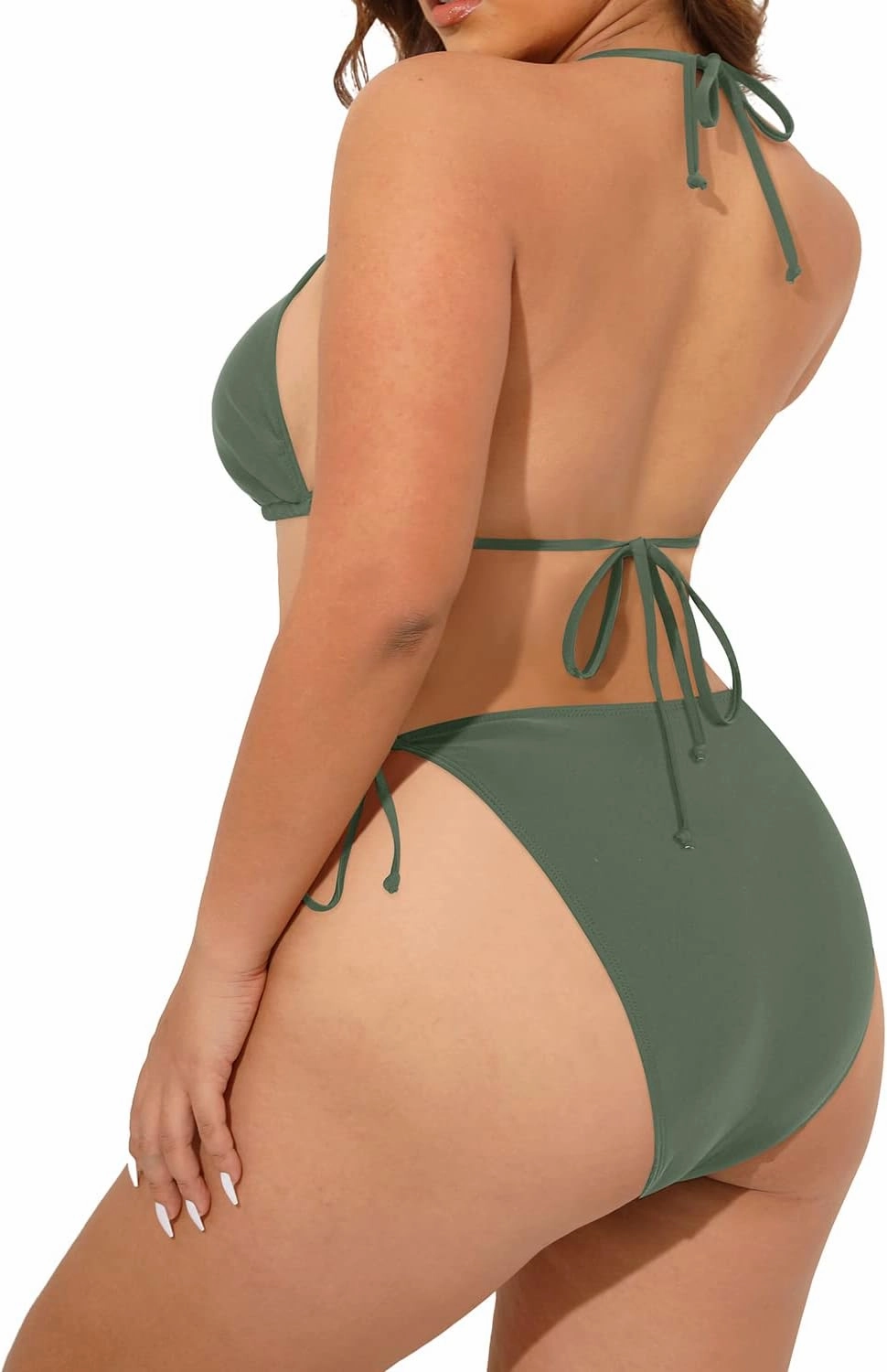 Tempt Me Women Plus Size Triangle Bikini String Two Piece Halter Tie Side Swimsuit