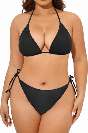 Tempt Me Women Plus Size Triangle Bikini String Two Piece Halter Tie Side Swimsuit