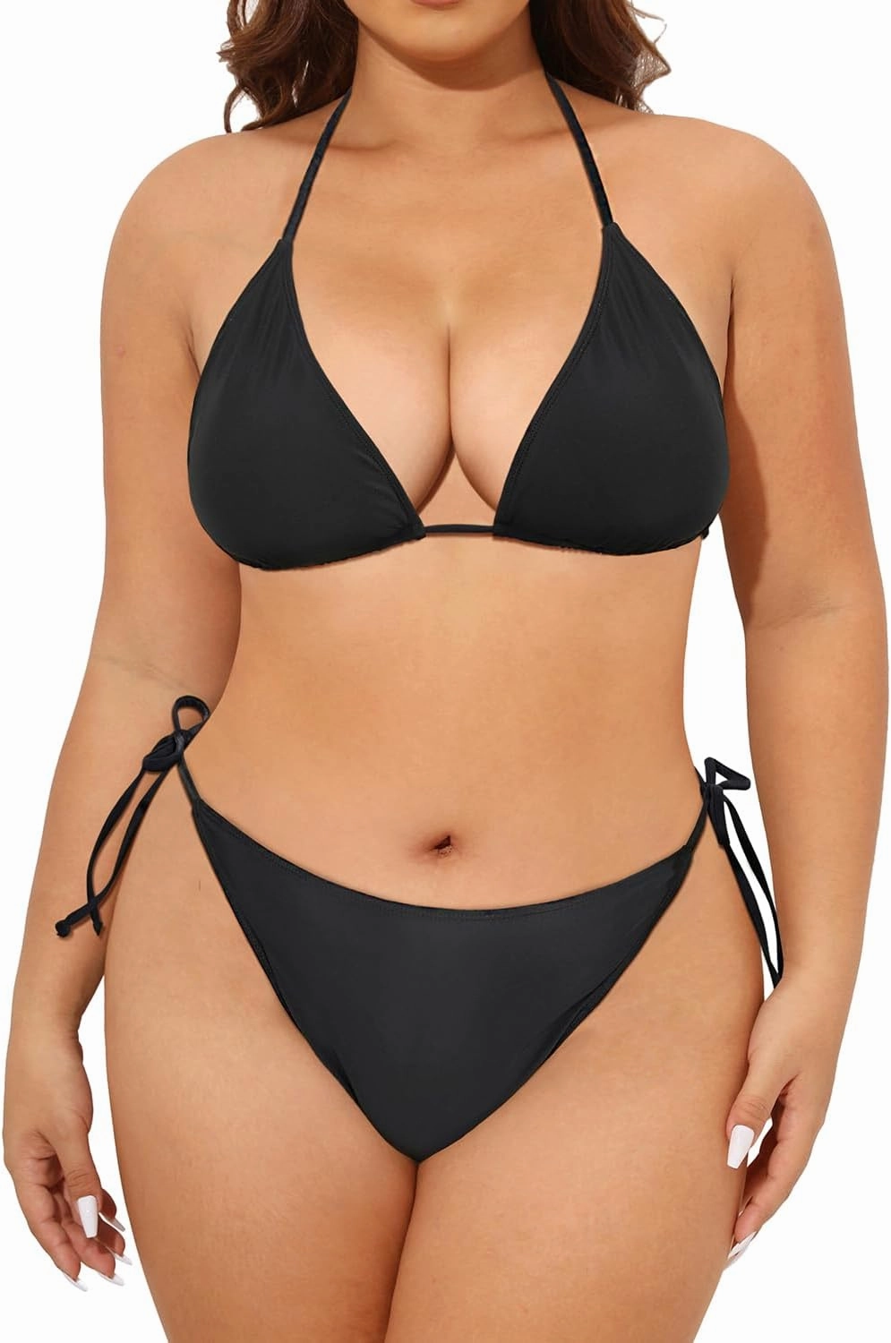 Tempt Me Women Plus Size Triangle Bikini String Two Piece Halter Tie Side Swimsuit