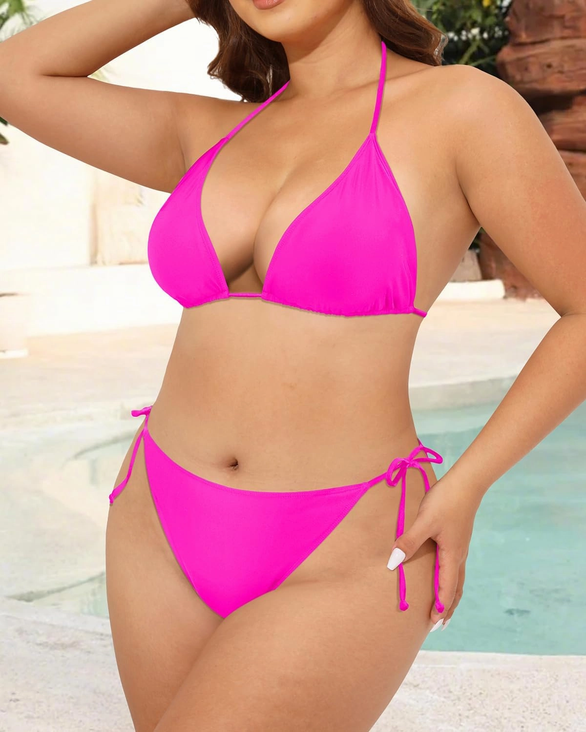 Tempt Me Women Plus Size Triangle Bikini String Two Piece Halter Tie Side Swimsuit