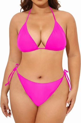 Tempt Me Women Plus Size Triangle Bikini String Two Piece Halter Tie Side Swimsuit