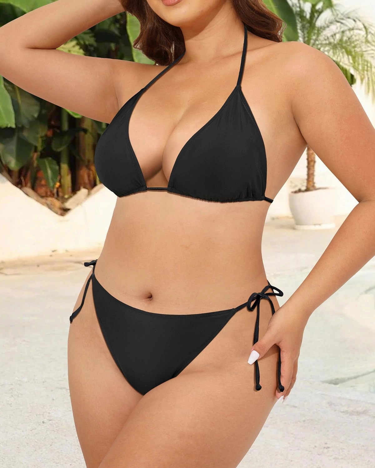 Tempt Me Women Plus Size Triangle Bikini String Two Piece Halter Tie Side Swimsuit