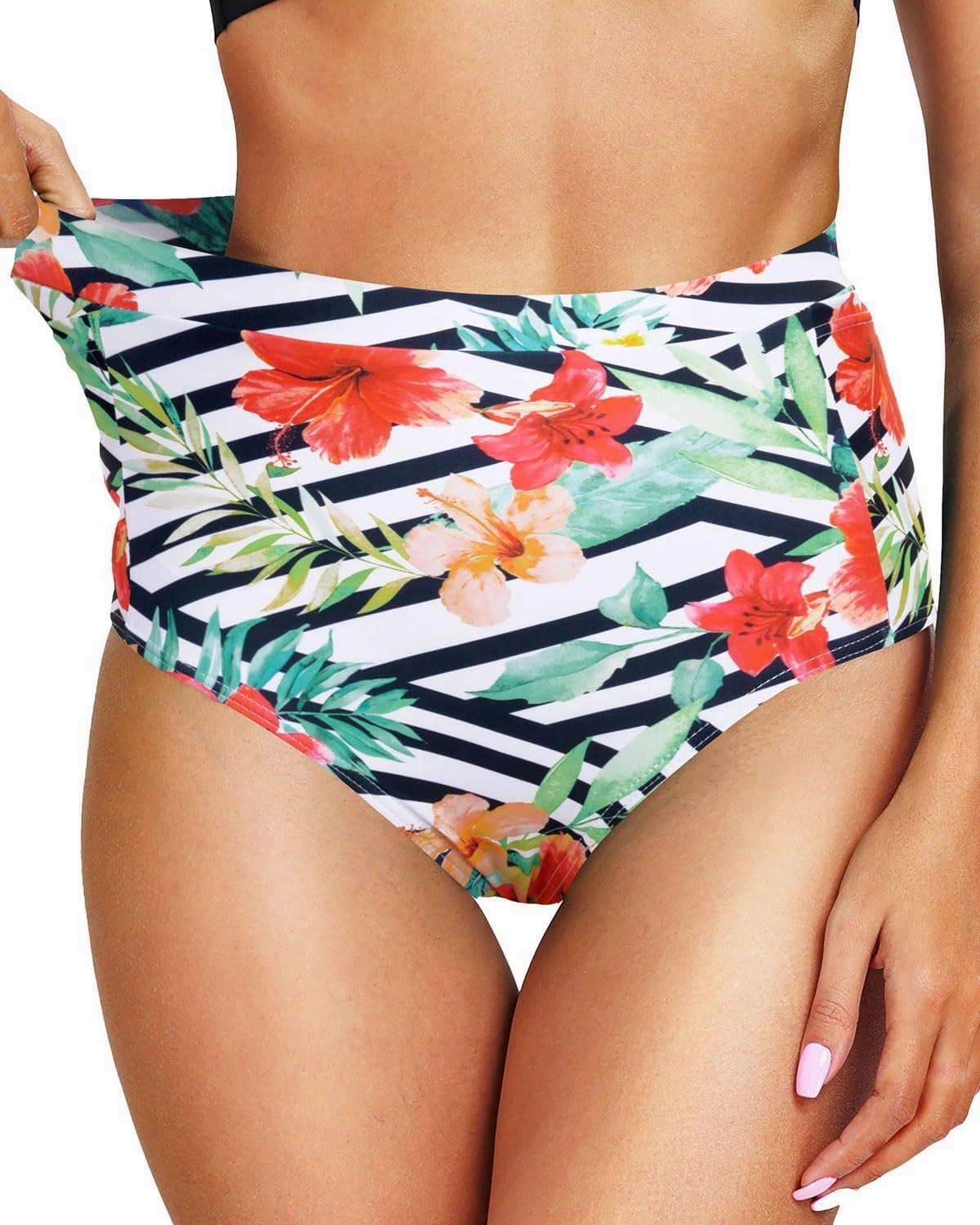 Tempt Me Women's High Waisted Bikini Bottom Full Coverage Tummy Control Swimsuit Bottom with Pockets