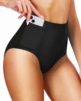Tempt Me Women's High Waisted Bikini Bottom Full Coverage Tummy Control Swimsuit Bottom with Pockets