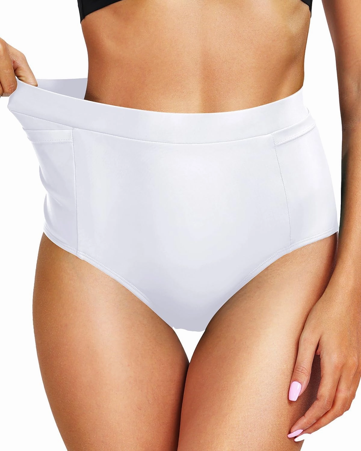 Tempt Me Women's High Waisted Bikini Bottom Full Coverage Tummy Control Swimsuit Bottom with Pockets