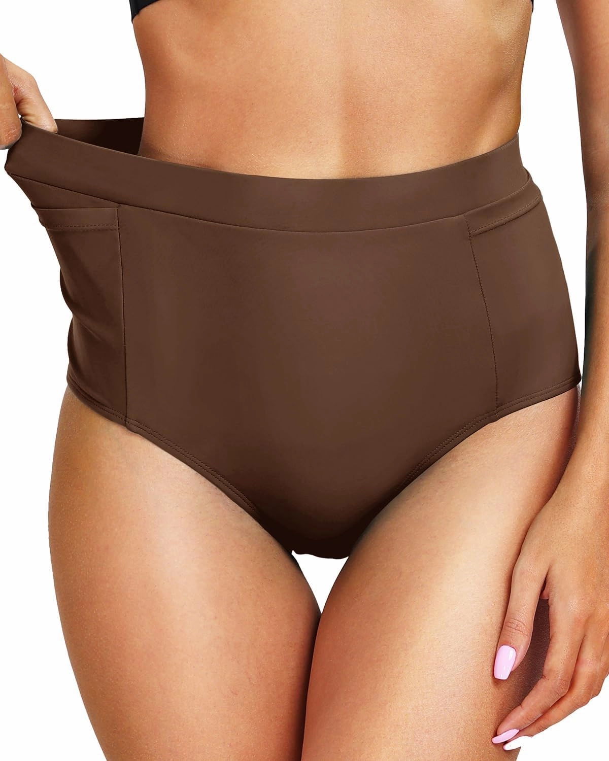 Tempt Me Women's High Waisted Bikini Bottom Full Coverage Tummy Control Swimsuit Bottom with Pockets