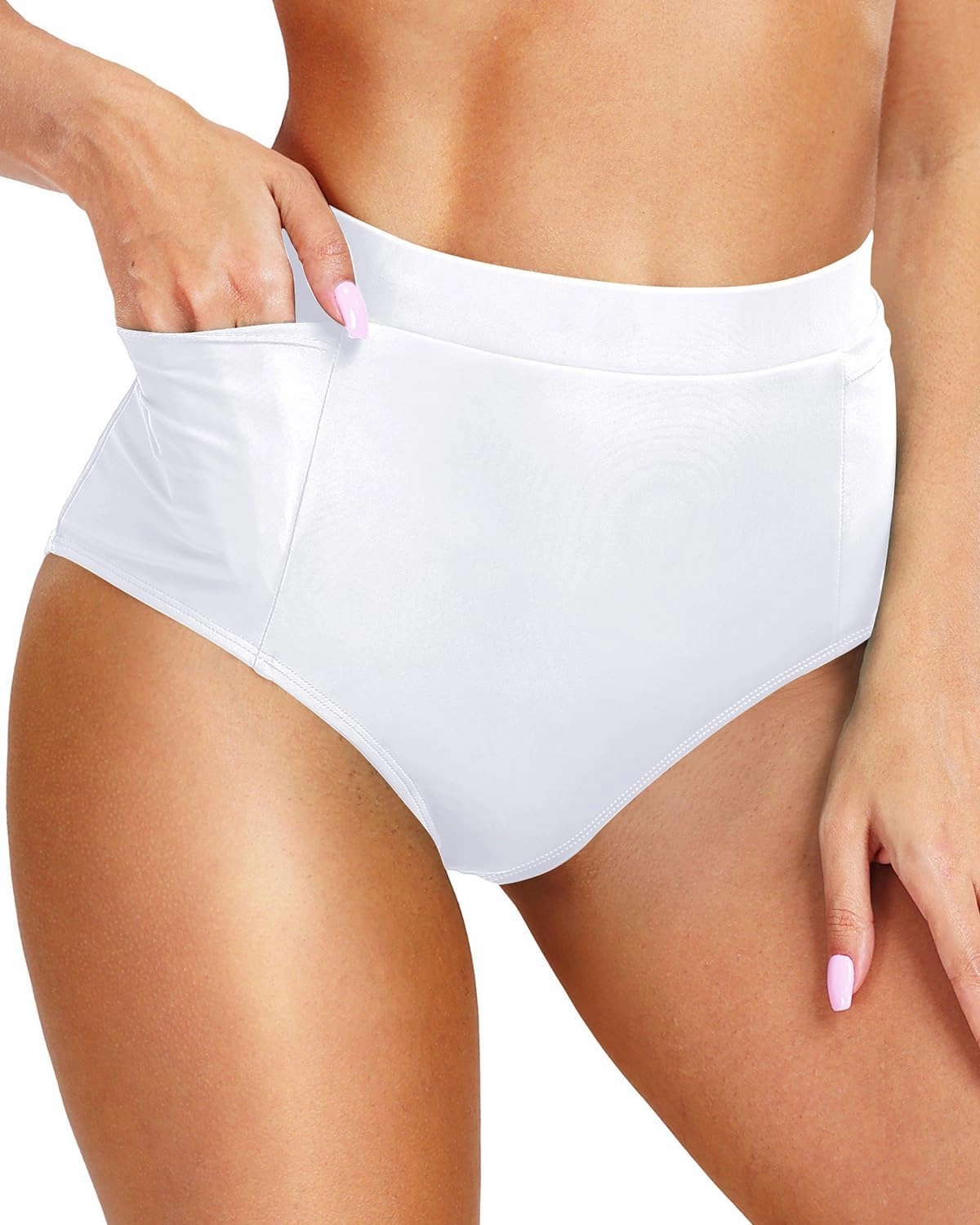 Tempt Me Women's High Waisted Bikini Bottom Full Coverage Tummy Control Swimsuit Bottom with Pockets