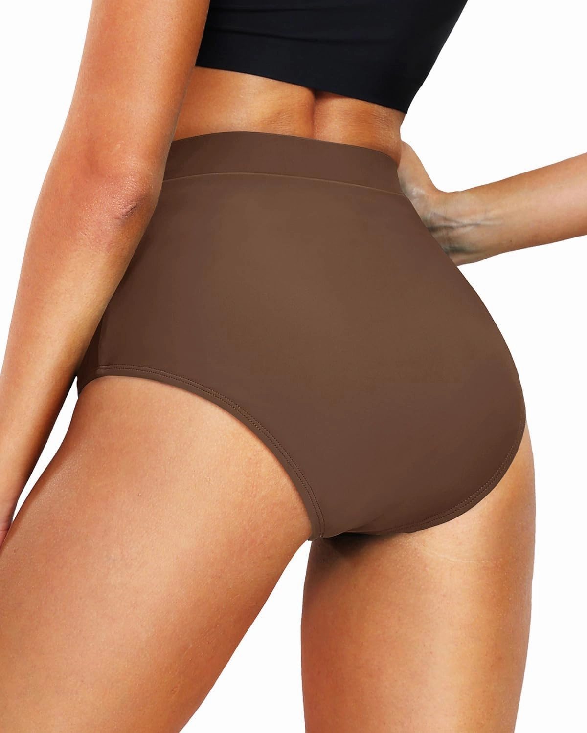 Tempt Me Women's High Waisted Bikini Bottom Full Coverage Tummy Control Swimsuit Bottom with Pockets