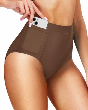 Tempt Me Women's High Waisted Bikini Bottom Full Coverage Tummy Control Swimsuit Bottom with Pockets