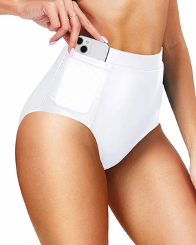 Tempt Me Women's High Waisted Bikini Bottom Full Coverage Tummy Control Swimsuit Bottom with Pockets
