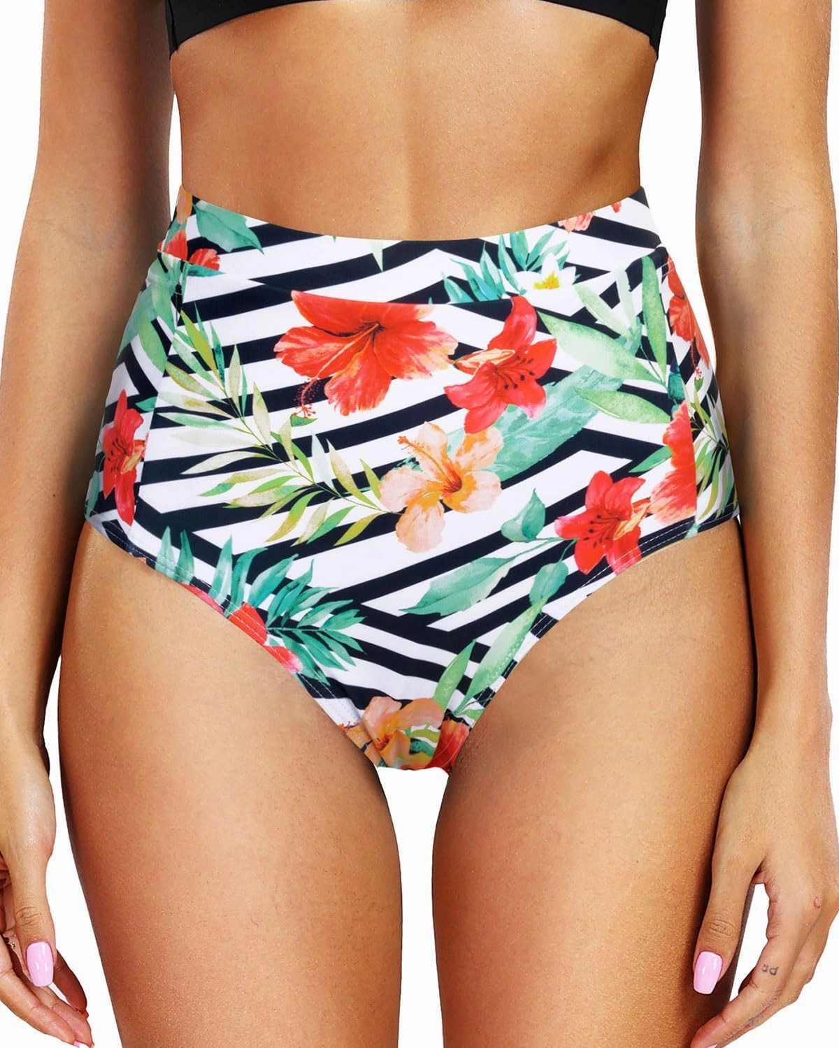 Tempt Me Women's High Waisted Bikini Bottom Full Coverage Tummy Control Swimsuit Bottom with Pockets