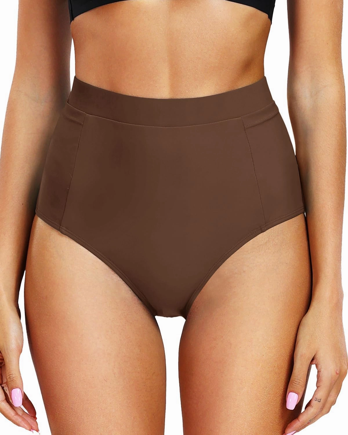 Tempt Me Women's High Waisted Bikini Bottom Full Coverage Tummy Control Swimsuit Bottom with Pockets