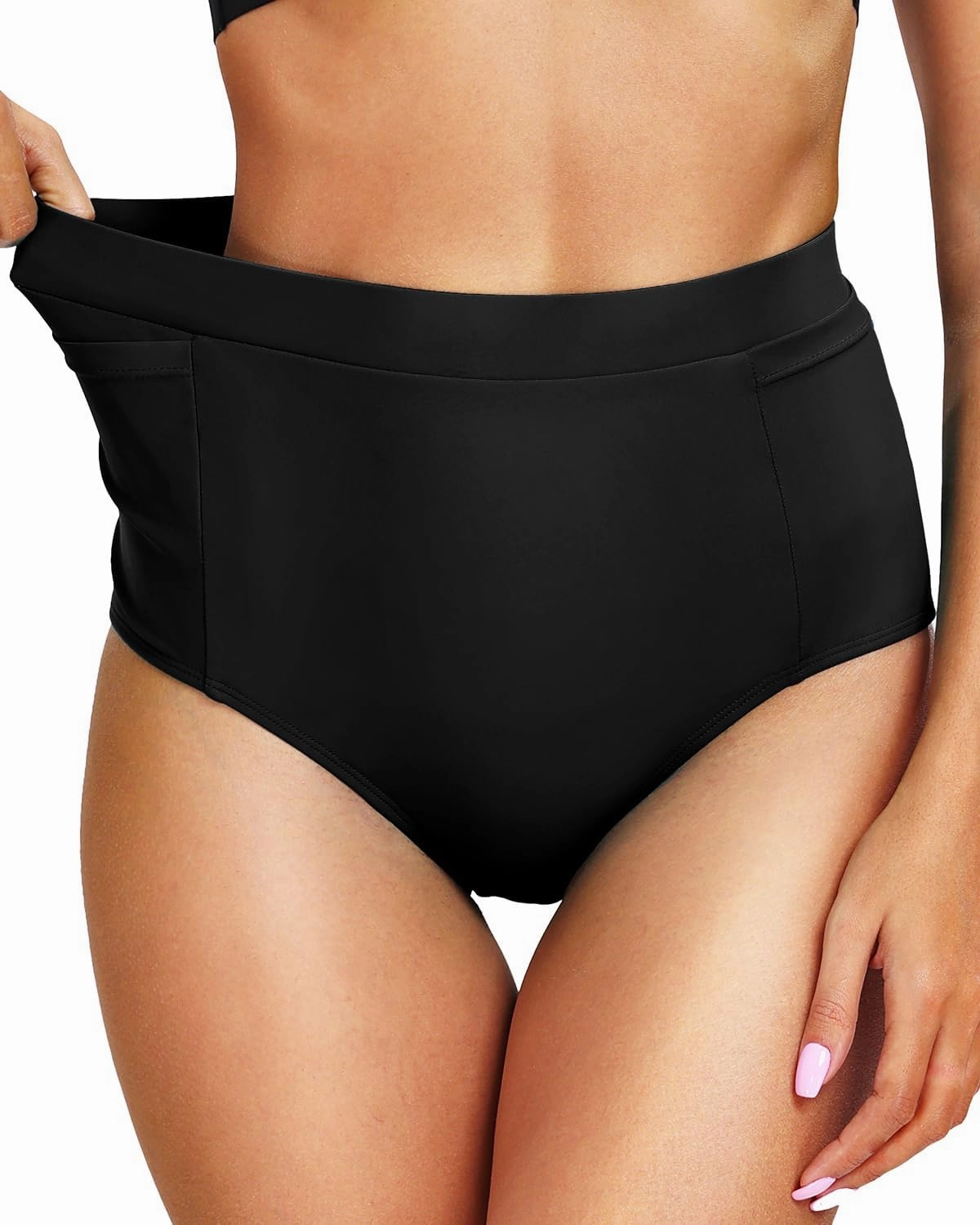 Tempt Me Women's High Waisted Bikini Bottom Full Coverage Tummy Control Swimsuit Bottom with Pockets