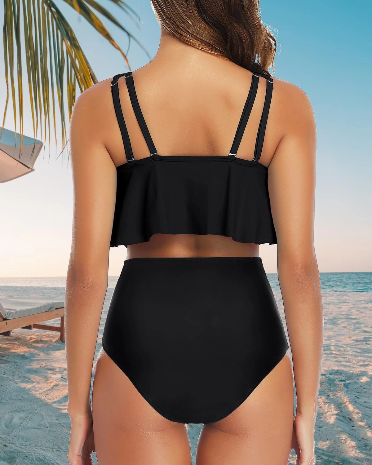 Tempt Me Women Two Piece High Waisted Bikini Swimsuit Ruffle Bathing Suits Tummy Control Tankini Ruched Swimwear